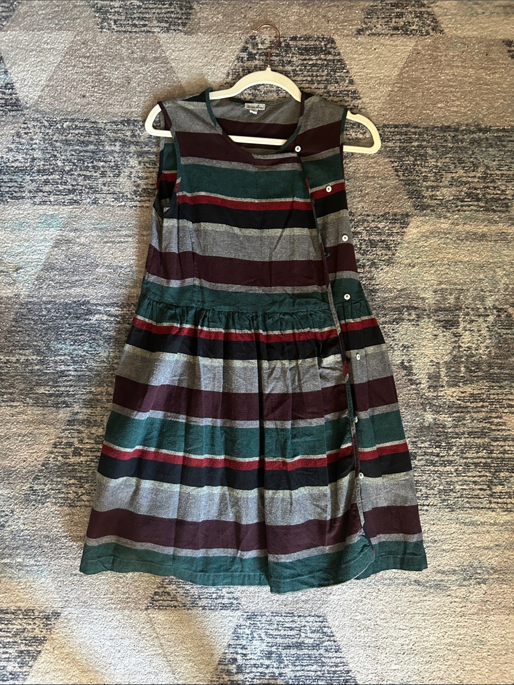 Steven Alan Striped Sleeveless Dress in Green, Burgundy & Gray